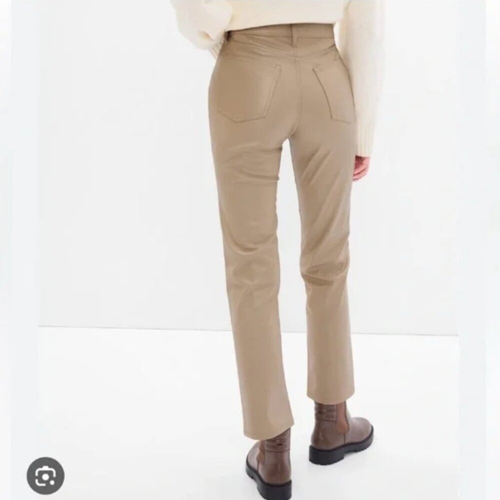 NWT Gap Cheeky Straight High Rise Vegan Leather Pants in Cobblestone Beige